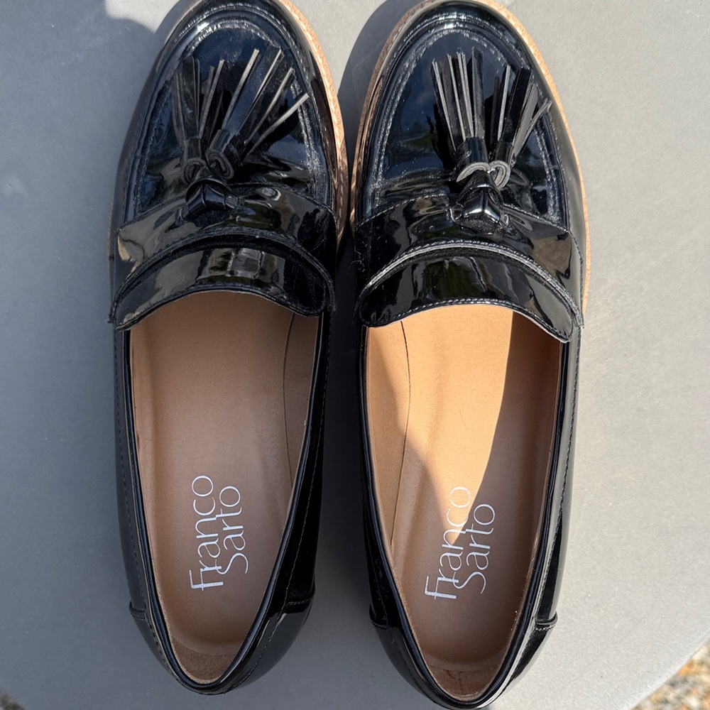 Franco Sarto Black Patent Leather Loafers